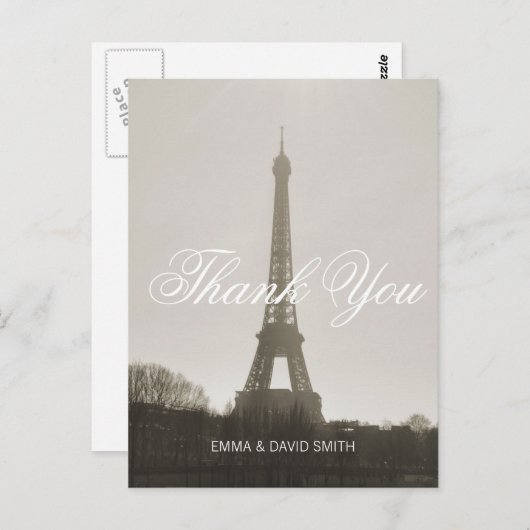Carte Postale Remerciements de mariage à la Tour Eiffel de Paris (Devant / Derrière)