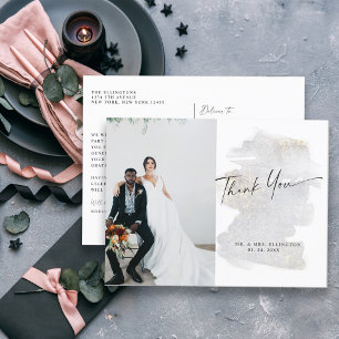 Carte Postale Remerciements de mariage argent-gris élégant doré