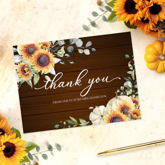 Carte Postale Remerciements de mariage avec tournesols et verdur