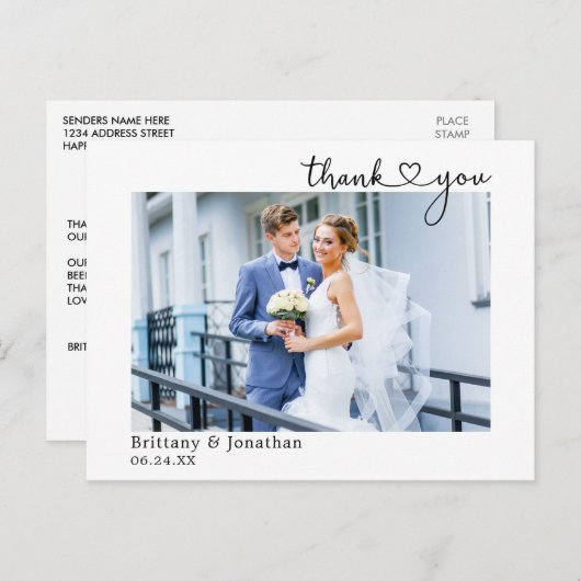 Carte Postale Remerciements de mariage coeur de calligraphie mod (Devant / Derrière)