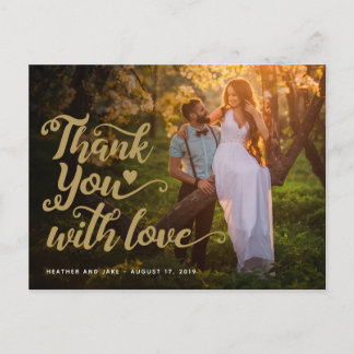 Carte Postale Remerciements de Mariage | Écriture Dorée sur Phot