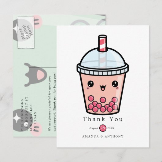 Carte Postale Remerciements de mariage floraux à l'aquarelle ve (Devant / Derrière)