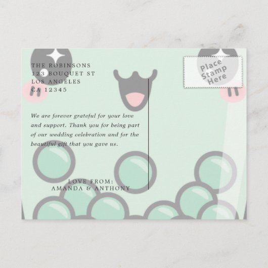 Carte Postale Remerciements de mariage floraux à l'aquarelle ver (Dos)