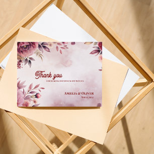 Carte Postale Remerciements de mariage floraux rose tendre roman