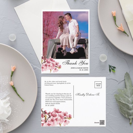 Carte Postale Remerciements de mariage personnalisés avec photo