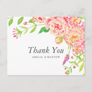 Carte Postale Remerciements de mariage Pink Peony