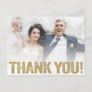 Carte Postale Remerciements de Mariage Typographie Dorée en Re