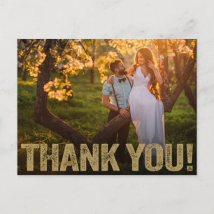 Carte Postale Remerciements de Mariage Typographie Dorée en Re