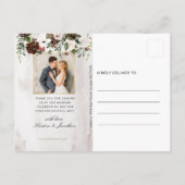 Carte Postale Remerciements de photo de mariage floral rustique (Dos)