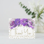 Carte Postale Remerciements Fleuris Or Confetti Violet (Debout devant)