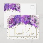 Carte Postale Remerciements Fleuris Or Confetti Violet (Devant / Derrière)