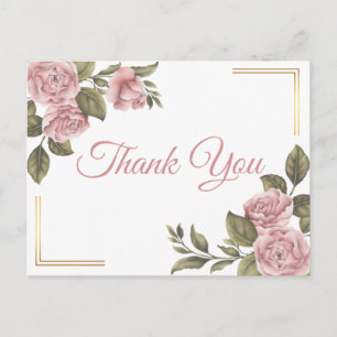 Carte Postale Remerciements Floral Vintage Élégante Pivoine Rose