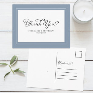 Carte Postale Remerciements Mariage Calligraphie Moderne Bleu Po