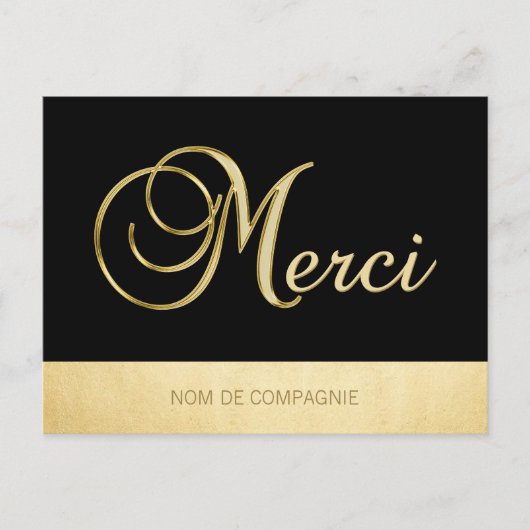 Carte Postale Remerciements MERCI Affaires Ou Noir avec LOGO (Devant)