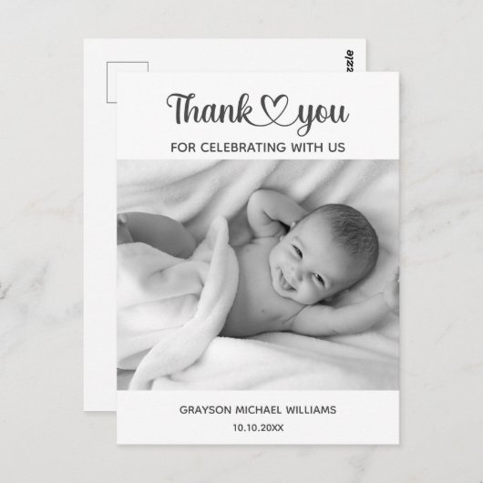 Carte Postale Remerciements Personnalisés pour Nouveau-Né avec P (Devant / Derrière)