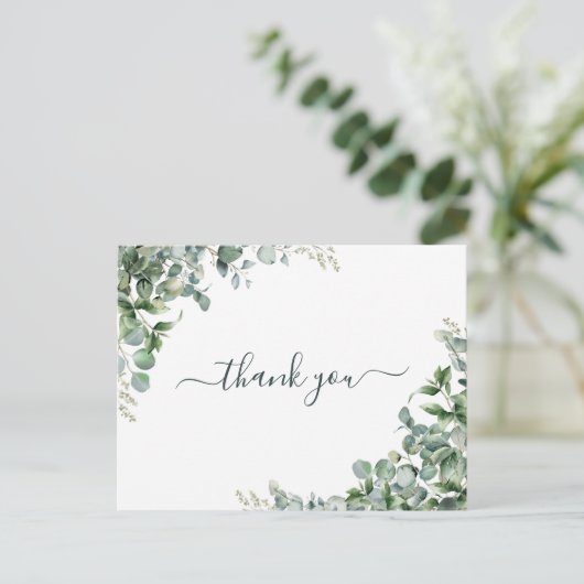 Carte Postale Remerciements pour Baby Shower au thème d'eucalypt (Debout devant)