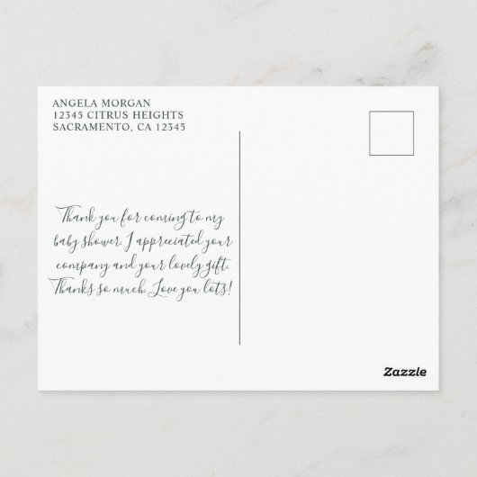 Carte Postale Remerciements pour Baby Shower au thème d'eucalypt (Dos)