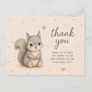 Carte Postale Remerciements pour Baby Shower Bébé Écureuil Gris