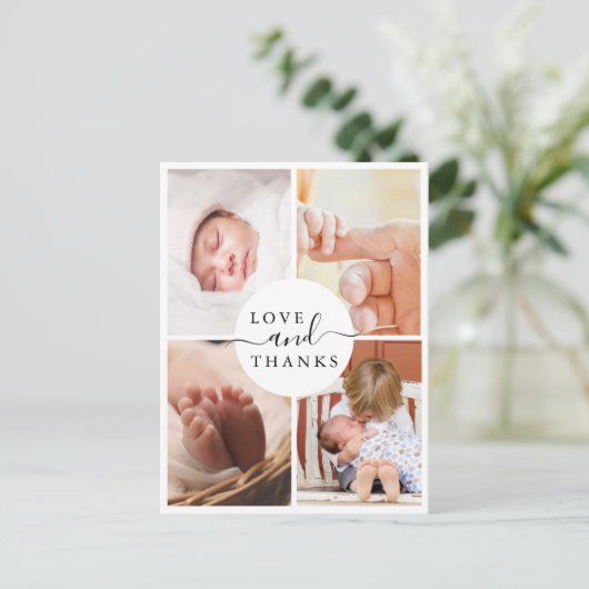 Carte Postale Remerciements pour Baby Shower Chic Moderne 4 Phot (Debout devant)