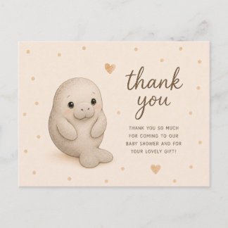Carte Postale Remerciements pour Baby Shower de bébé lamantin