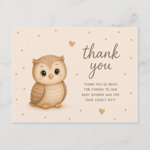 Carte Postale Remerciements pour Baby Shower de Petit Hibou