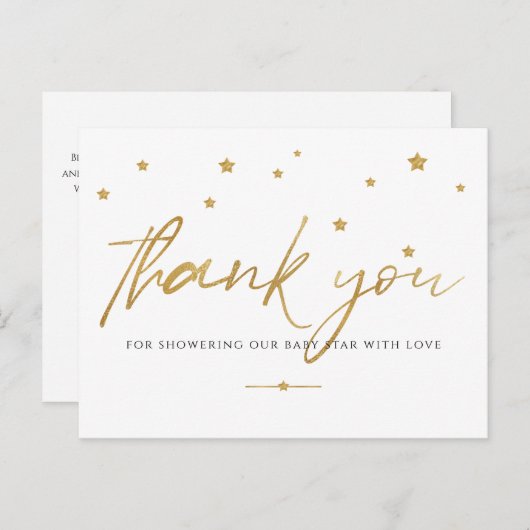 Carte Postale Remerciements pour Baby Shower Gold Stars (Devant / Derrière)