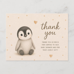 Carte Postale Remerciements pour la Baby Shower de Bébé Manchot