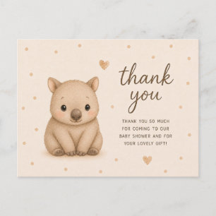 Carte Postale Remerciements pour la Baby Shower de bébé Wombat