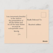 Carte Postale Remerciements pour la nourriture (Dos)