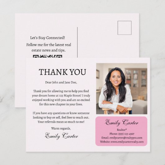 Carte Postale Remerciements pour l'immobilier sur mesure (Devant / Derrière)