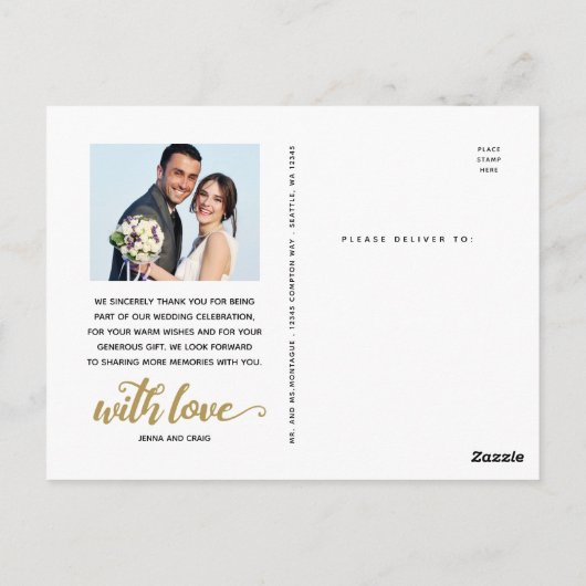 Carte Postale Remerciements pour mariage | Script blanc sur phot (Dos)