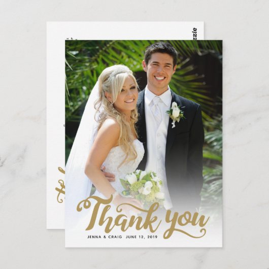 Carte Postale Remerciements pour mariage | Script Gold sur photo (Devant / Derrière)