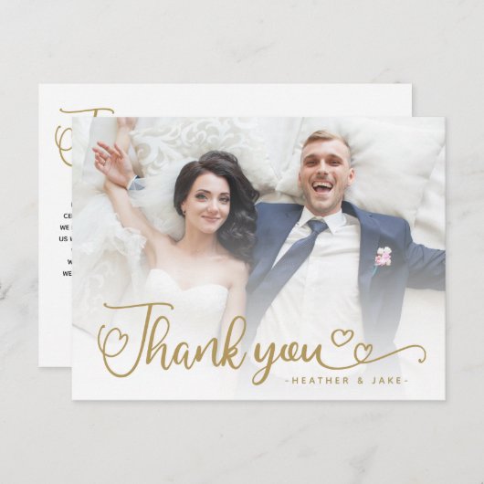 Carte Postale Remerciements pour mariage | Script Gold sur photo (Devant / Derrière)