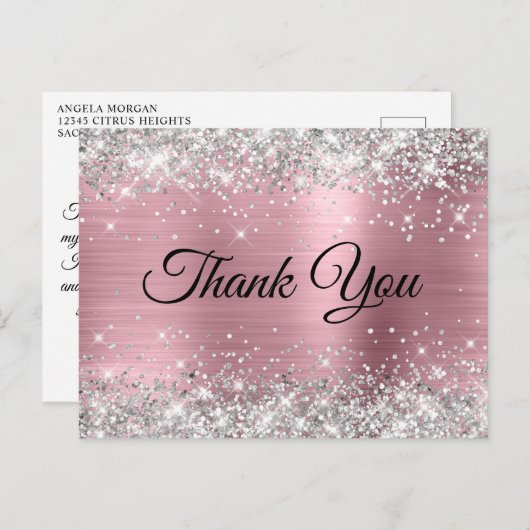 Carte Postale Remerciements pour un 30ème anniversaire en rose e (Devant / Derrière)