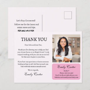 Carte Postale Remerciements pour une agence immobilière personna