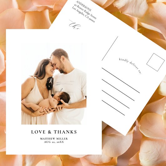 Carte Postale Remerciements pour une Baby Shower avec de simples