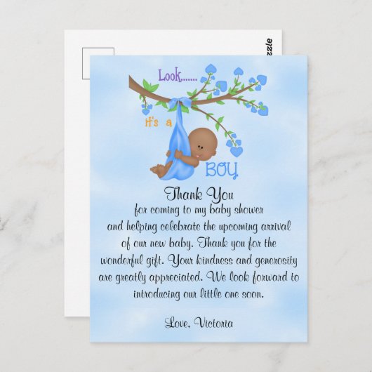 Carte Postale Remerciements pour une Baby Shower pour un Garçon (Devant / Derrière)