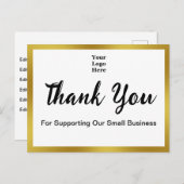 Carte Postale Remerciements Script Élégant Noir Blanc Or Entrepr (Devant / Derrière)