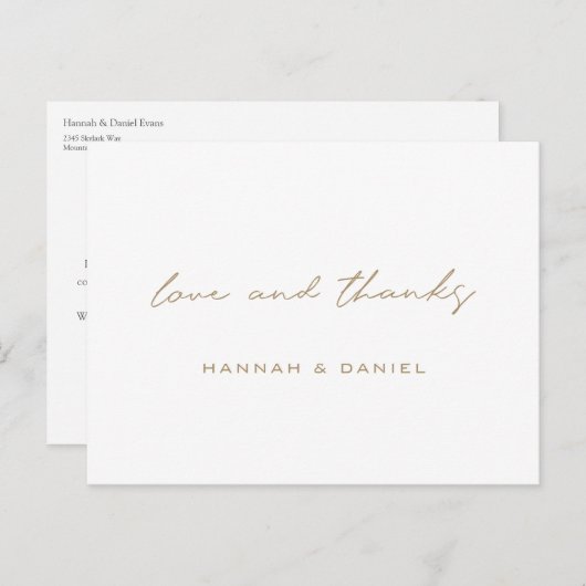 Carte Postale Remerciements Simples pour un Mariage en Or (Devant / Derrière)