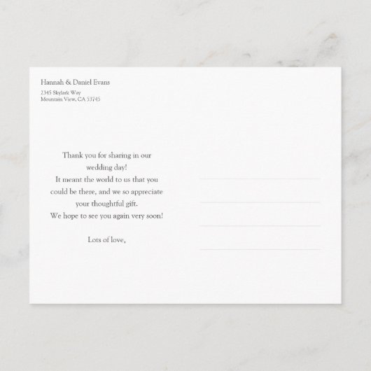 Carte Postale Remerciements Simples pour un Mariage en Or (Dos)