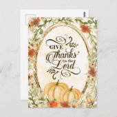 Carte Postale Remerciez le Seigneur Fleurs d'Automne & Citrouill (Devant / Derrière)