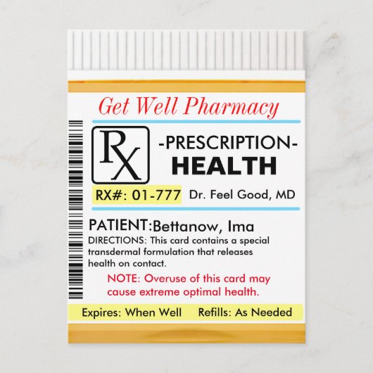 Carte Postale Remettez-vous vite RX pour la santé (Devant)