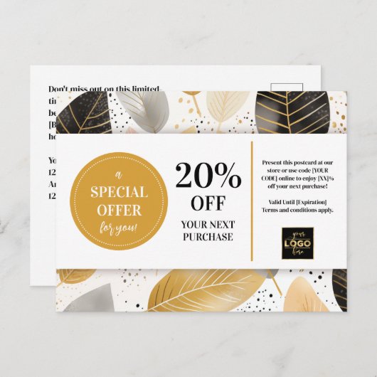 Carte Postale Remise Coupon Abstrait feuille moderne (Devant / Derrière)