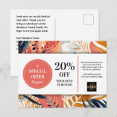 Carte Postale Remise Coupon Abstrait Feuilles tropicaux (Devant / Derrière)