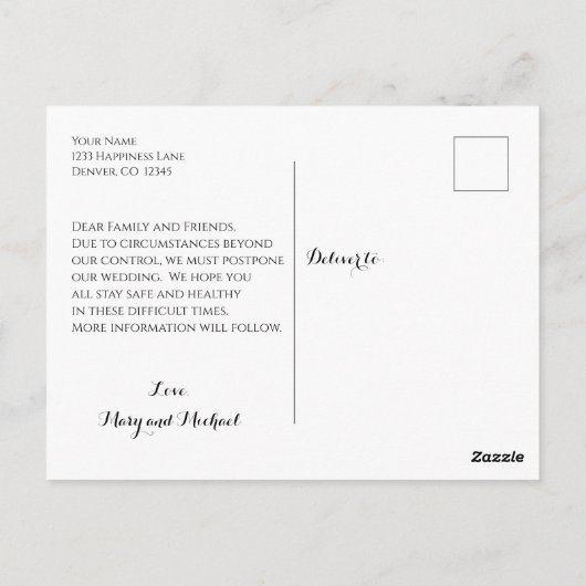 Carte Postale Remise du Mariage de typographie (Dos)