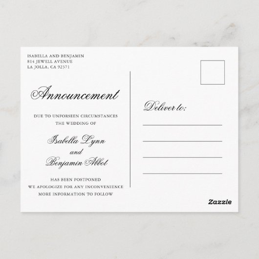 Carte Postale Remise du Mariage noir et blanc traditionnel (Dos)