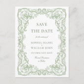 Carte Postale Renaissance Ornate mariage vert Enregistrer la dat (Devant)