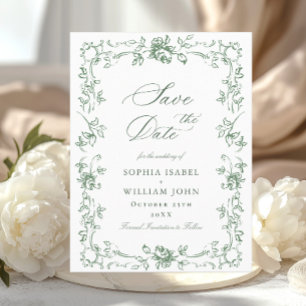 Carte Postale Renaissance Orné Fleurs Mariage Enregistrer la Dat