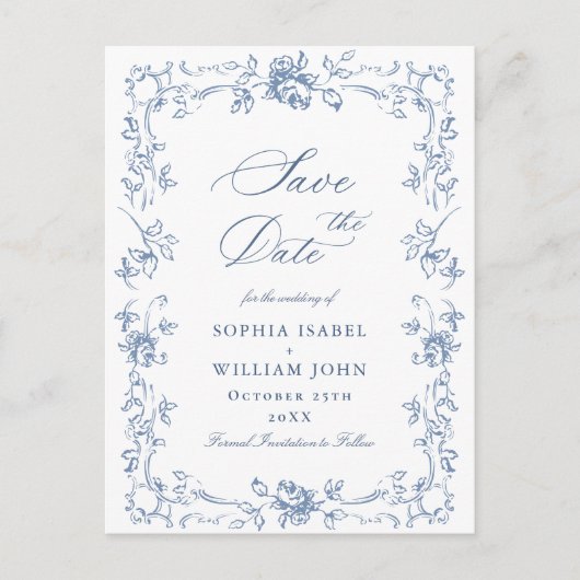 Carte Postale Renaissance Orné Fleurs Mariage Enregistrer la Dat (Devant)