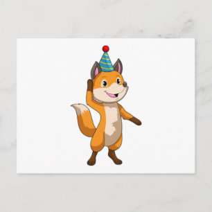 Carte Postale Renard à la fête avec chapeau de fête